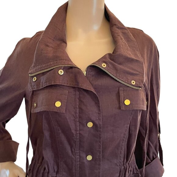 Cache Womens Brown Linen Blend Utility Jacket Sz S - Picture 5 of 14
